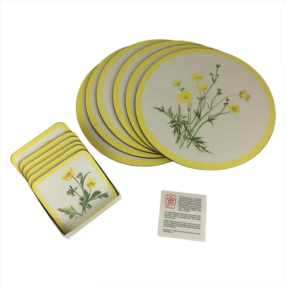 Vintage Pimpernel Yellow Floral Placemats and Coasters Set